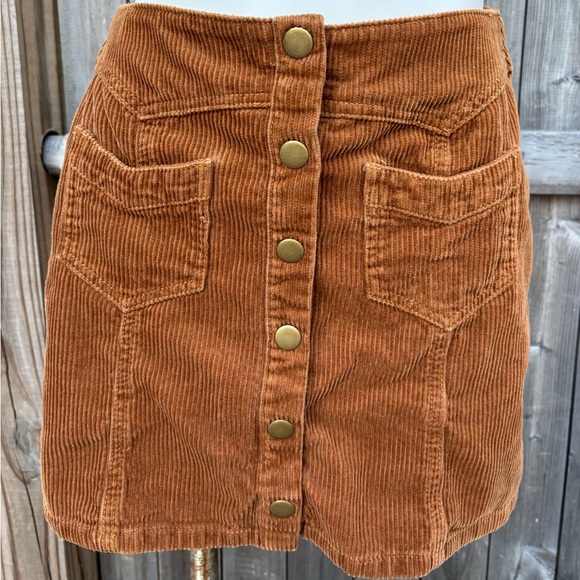 Kendall & Kylie Caramel Brown Corduroy Mini Skirt with Button Down Front - Picture 1 of 5